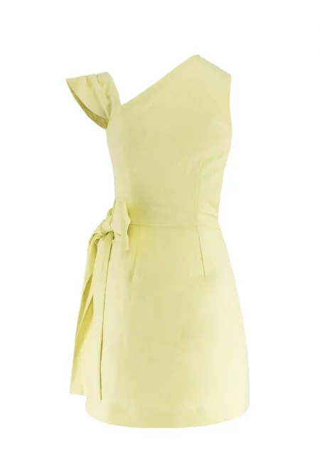 Асиметрична рокля от туид - Сламеножълт