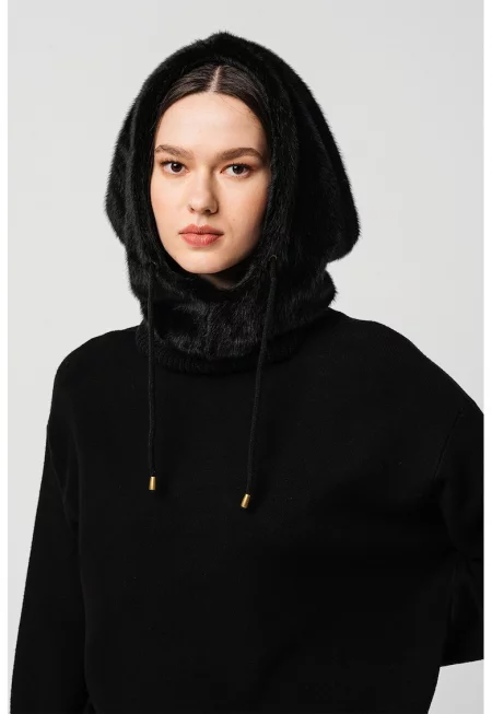 Балаклава Eliess от еко пух с връзки - Черен