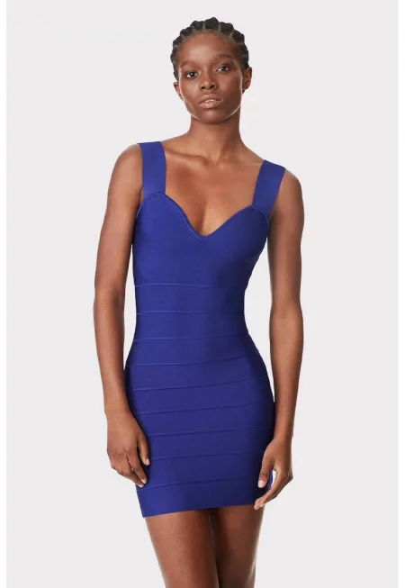 Bandage Dress With Sweetheart Neckline - Син