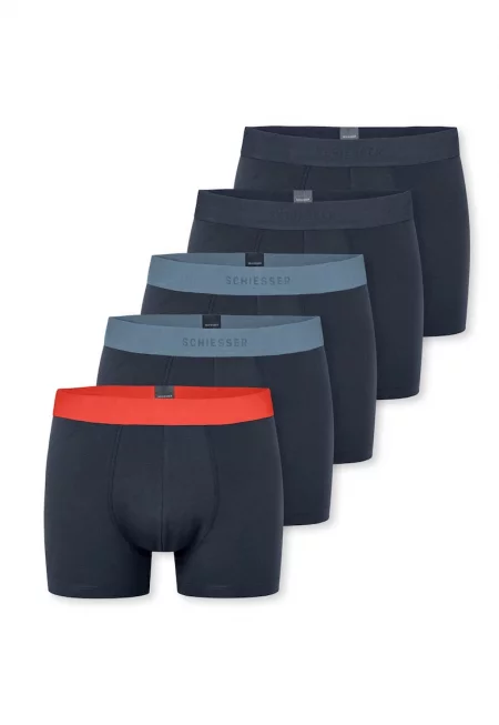 Боксерки с контрастна талия - 5 чифта - Оранжев/Тъмносин/Син