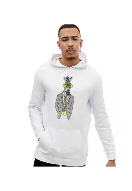 Бяла мъжка качулка - Zebra Fashion