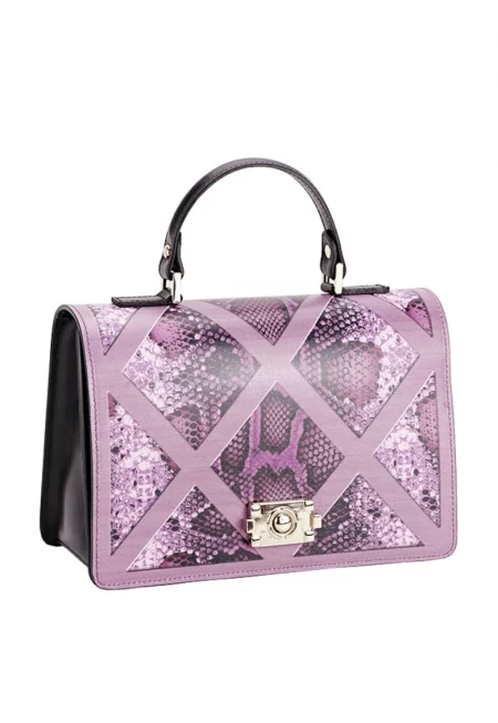 Чанта от естествена кожа Maria 122 - шарка на влечуго - Лилав