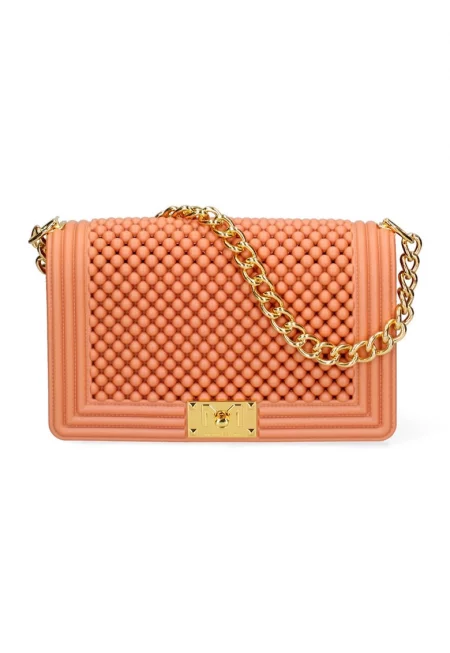 Чанта през рамо с дръжка тип верижка и капаче - Златист/Оранжев