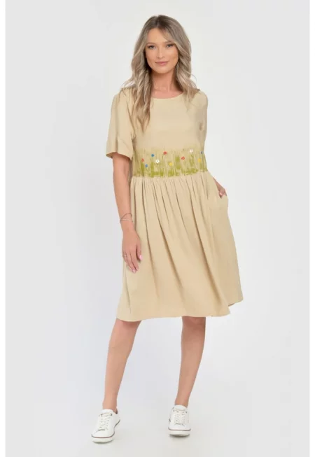 Дамска миди рокля V288 - с флорален мотив