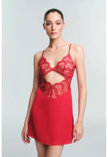 Дамска нощница  Henna Lace червена дантела полиамид