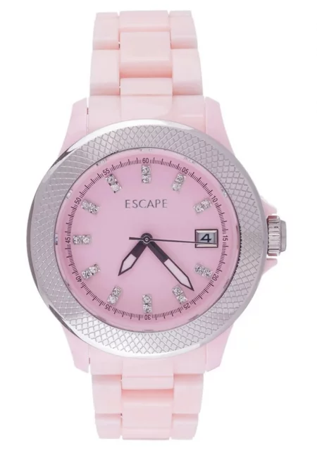 Дамски часовник  40 мм - розова пластмасова каишка - водоустойчив 5 ATM