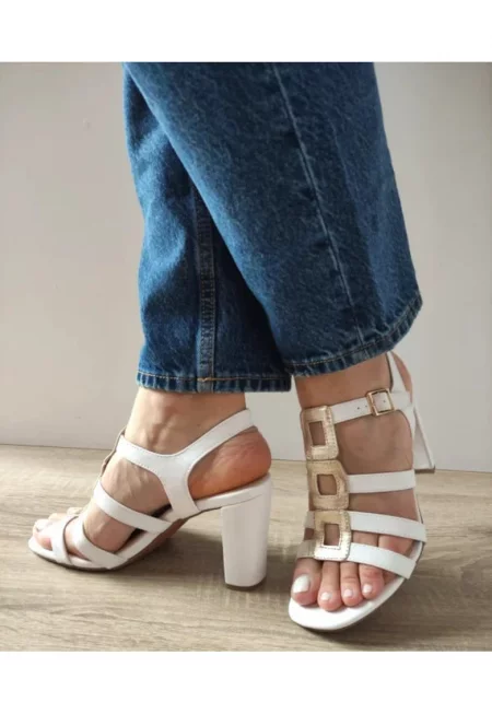 Дамски сандали  28319-44 - Елегантни бели със златисто - бели - Бял