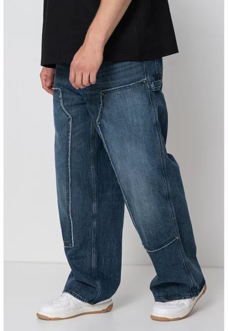 Дънки с ниско дъно и лого - Тъмносин