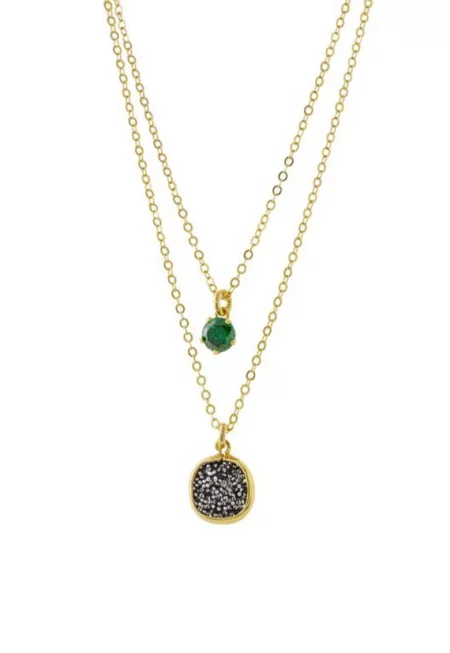 Двуредово колие с 18K злато и висулки