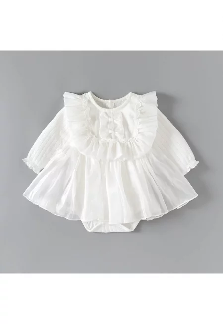 Елегантна бяла рокля с шапка за момиченца