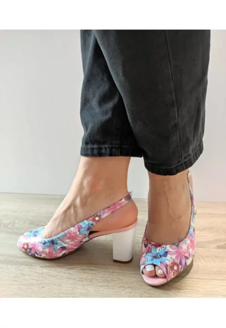 Елегантни дамски сандали  60059A 10-N Флорални Розови + Сини - Розови -