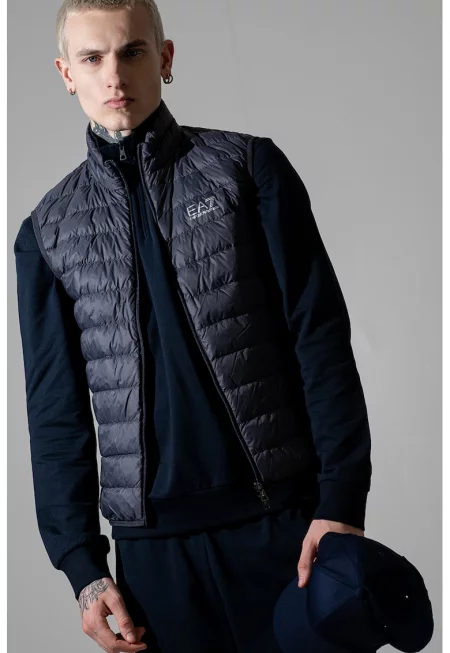 Елек с пухена вата и лого - Прашно синьо