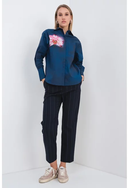 Флорална риза - Розово/Тъмносин