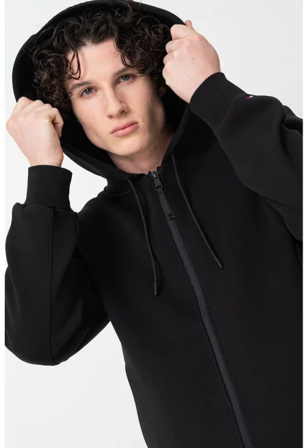 Худи с памук с цип - Черен