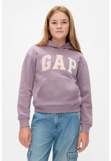 Худи с релефно лого - Бял/Лилав