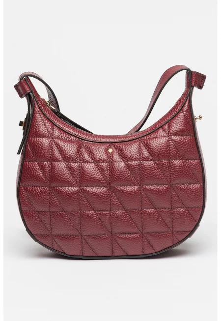 Карирана кожена чанта през рамо - Бордо