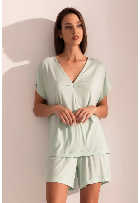 Къса пижама Cameron с модал и шпиц - Бледозелен