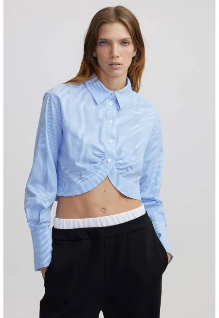 Къса риза на райе - Бял/Небесносин