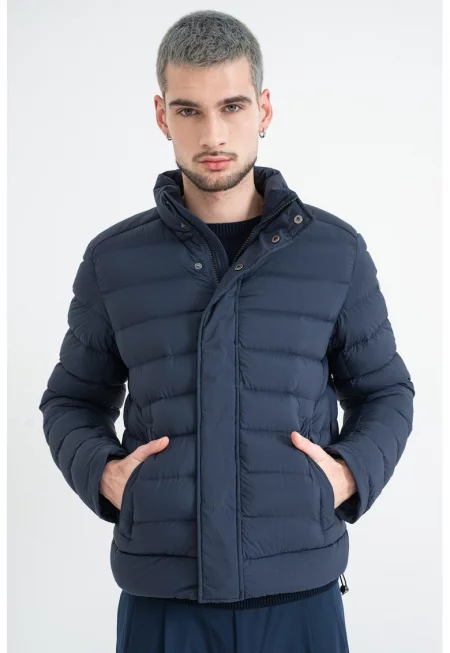 Късо зимно яке с пухена вата - Тъмносин