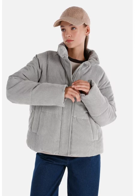 Късо зимно яке с рипс - Сив