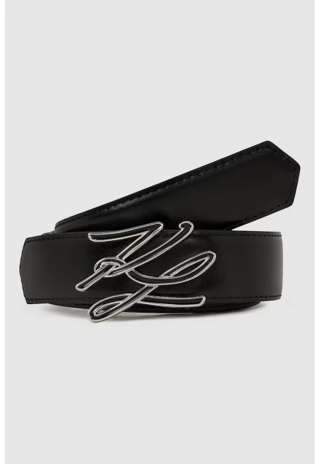 Кожен колан с лого - Черен