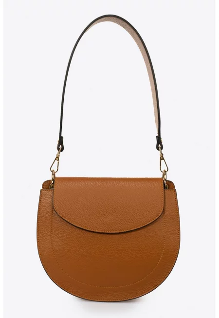 Кожена чанта през рамо - Канелено кафяво