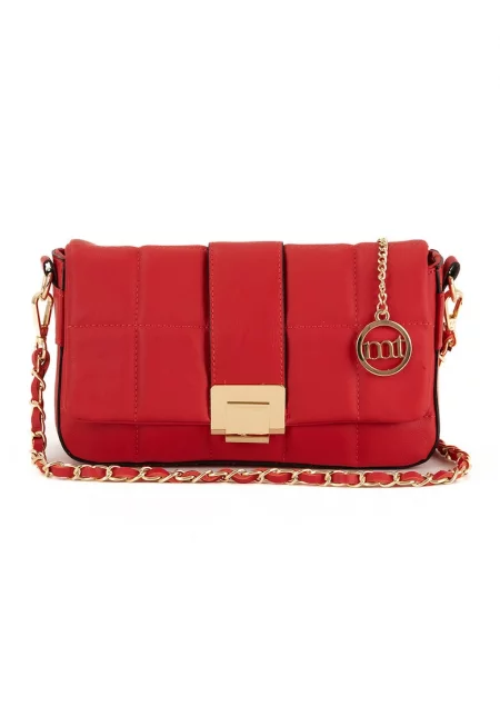 Кожена чанта през рамо Ofanto с аксесоар с лого - Червен