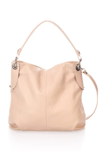 Кожена чанта с отделяща се презрамка - Светло бежово