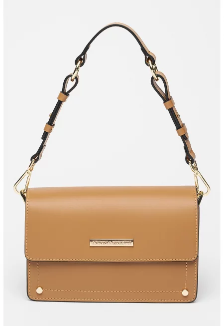 Кожена чанта с отделящи се презрамки - Кафяв