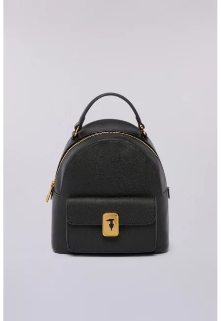 Кожена раница с външен джоб - Черен