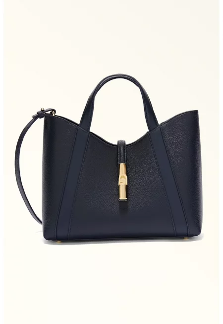 Кожена шопинг чанта Goccia с отделяща се презрамка - Ултрамарин синьо