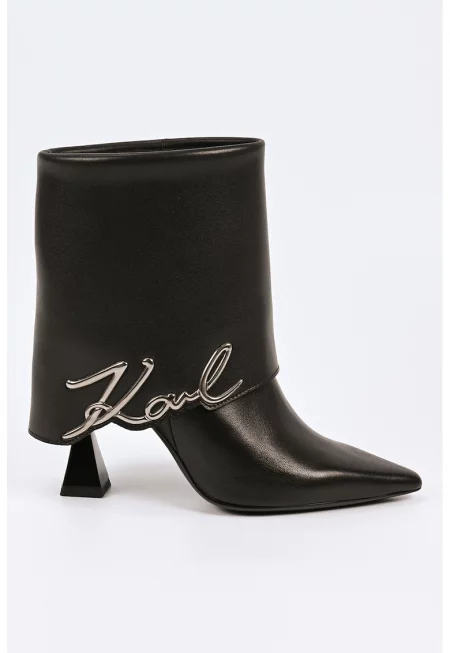 Кожени боти с лого - Черен