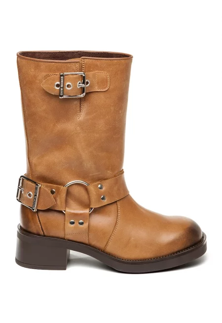 Кожени ботуши до средата на прасеца - Карамел