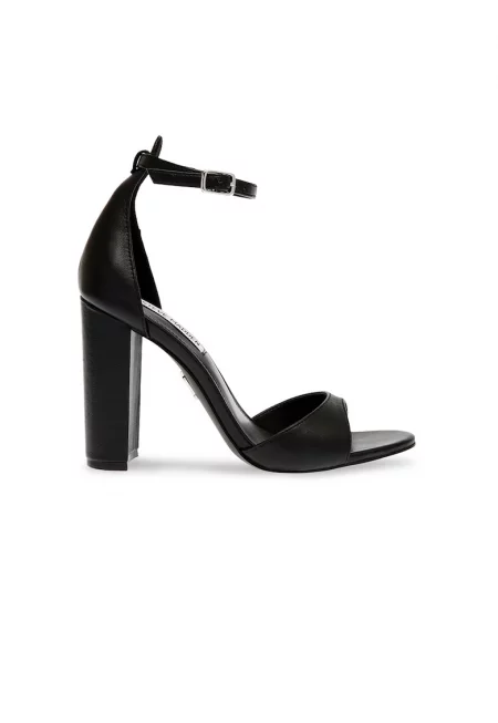 Кожени сандали с каишка на глезена - Черен