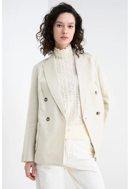 Ленено сако с двуредно закопчаване - Бежов