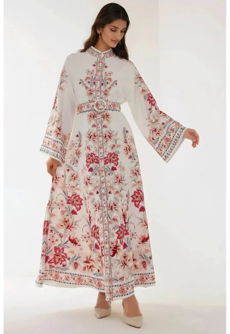 Макси рокля -  дълъг ръкав - щампа - многоцветна - тънка материя