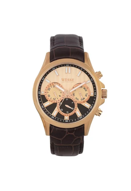 Мъжки часовник  модел WWG200302 - бронз - кафява каишка - водоустойчивост 3 ATM - кварцов механизъм - аналогов дисплей