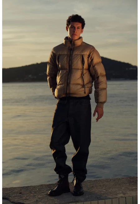 Мъжко кафяво camel палто puffer с цип