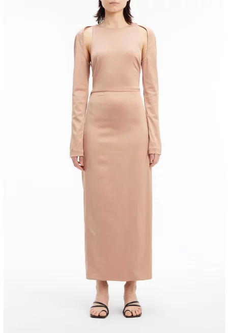 Миди рокля с усукан детайл - Бежов