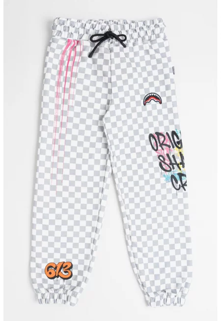 Памучен спортен панталон Sharks In The Rizz - Бял/Сив/Розово