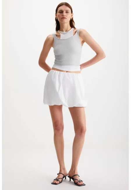 Памучна къса пола с джобове - Бял