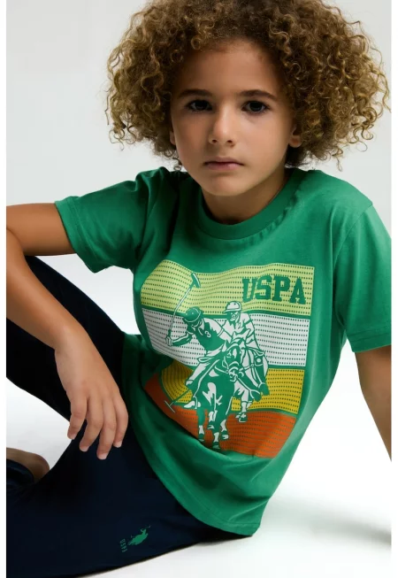 Памучна пижама с принт - Бял/Аква зелено/Шам фъстък зелено