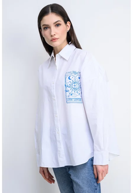 Памучна риза Edafne - Бял/Син