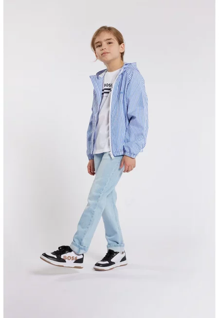 Памучна тениска и къс панталон - 2 части - Бял/Светлосин