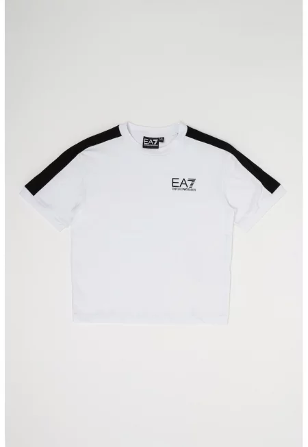 Памучна тениска с контрасти - Бял