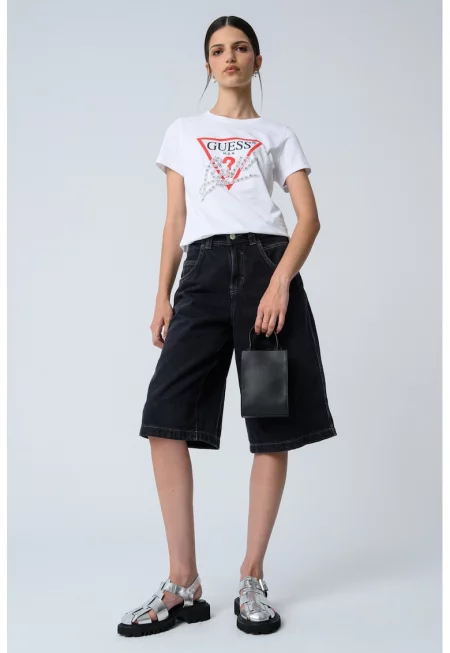 Памучна тениска с лого и мъниста