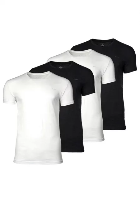Памучна тениска с овално деколте - 4 чифта - Бял/Черен
