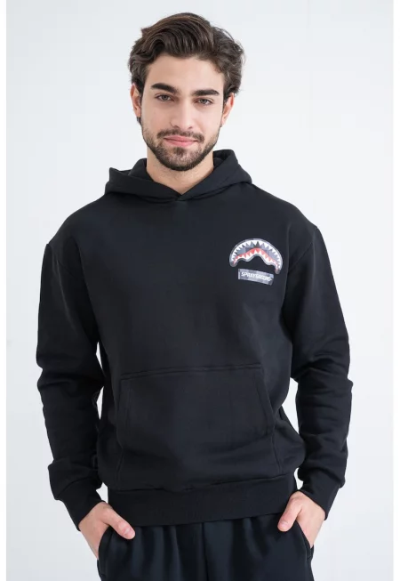 Памучно худи с лого - Бял/Черен/Сив