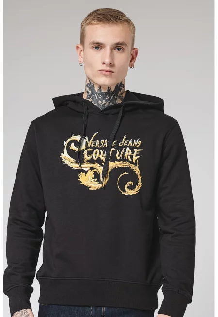 Памучно худи с лого - Златист/Черен