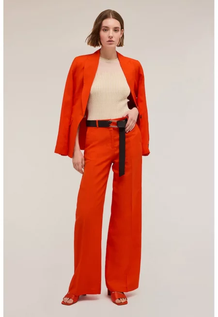 Панталон с висока талия и широк крачол - Червен